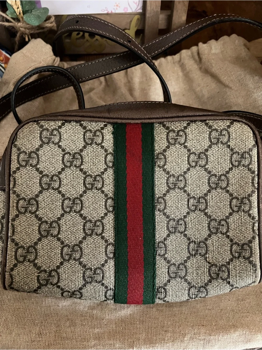 Gucci GG Canvas with Brown Leather and Green-Red Web